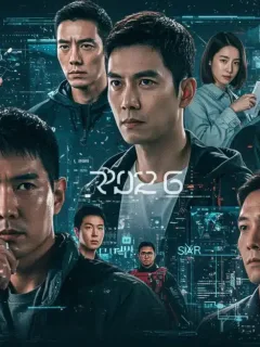 Futuristic dorama trends collage with diverse characters and digital interfaces