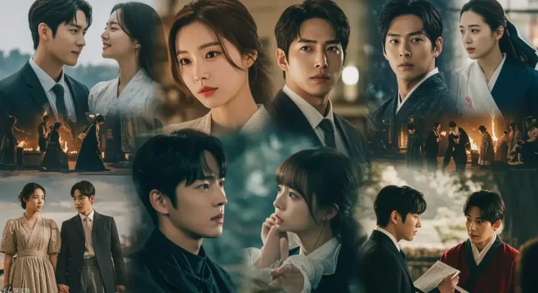 Dynamic collage of dorama genres and character archetypes, symbolizing common dorama tropes in 2026.