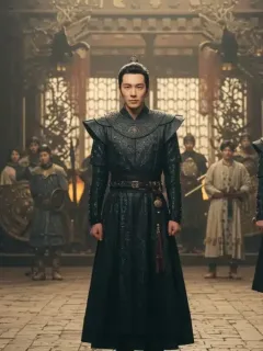 Elaborate dorama production set with actors in historical costumes, showcasing high budget quality.