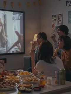 Friends enjoying a Dorama Watch Party in 2026 with snacks and themed decor.