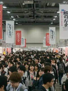 Enthusiastic dorama fans at a bustling convention hall in 2026