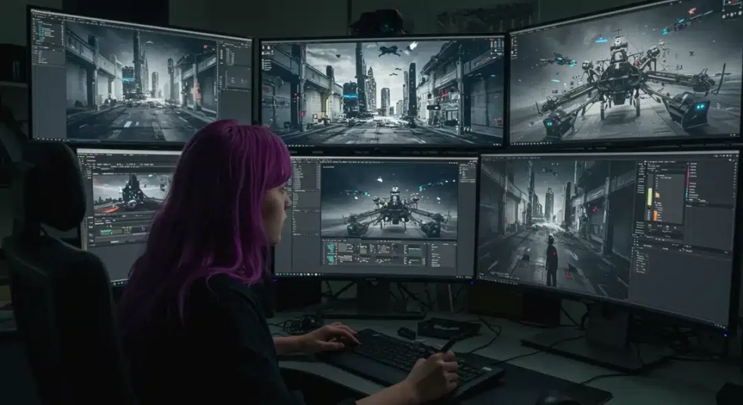 Visual effects artist creating CGI for a 2025 dorama, showing advanced digital graphics.