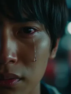 Close-up of a tearful actor, symbolizing heartbreaking dorama moments.