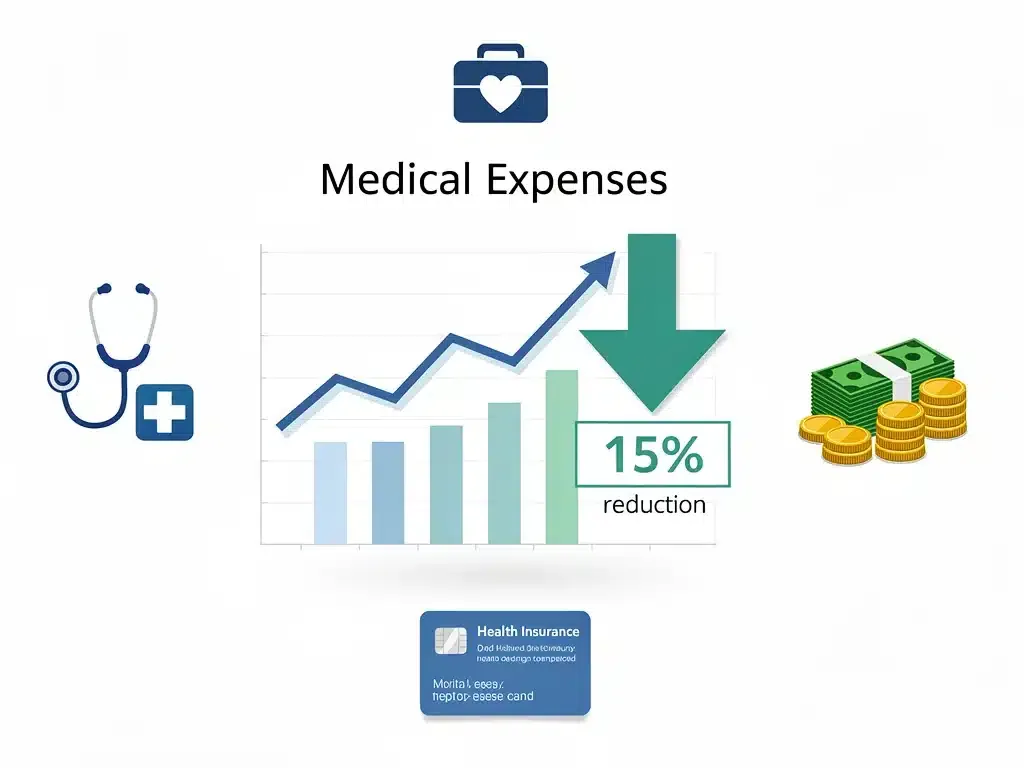 Gráfico mostrando la reducción del 15% en gastos médicos gracias a beneficios del empleador.