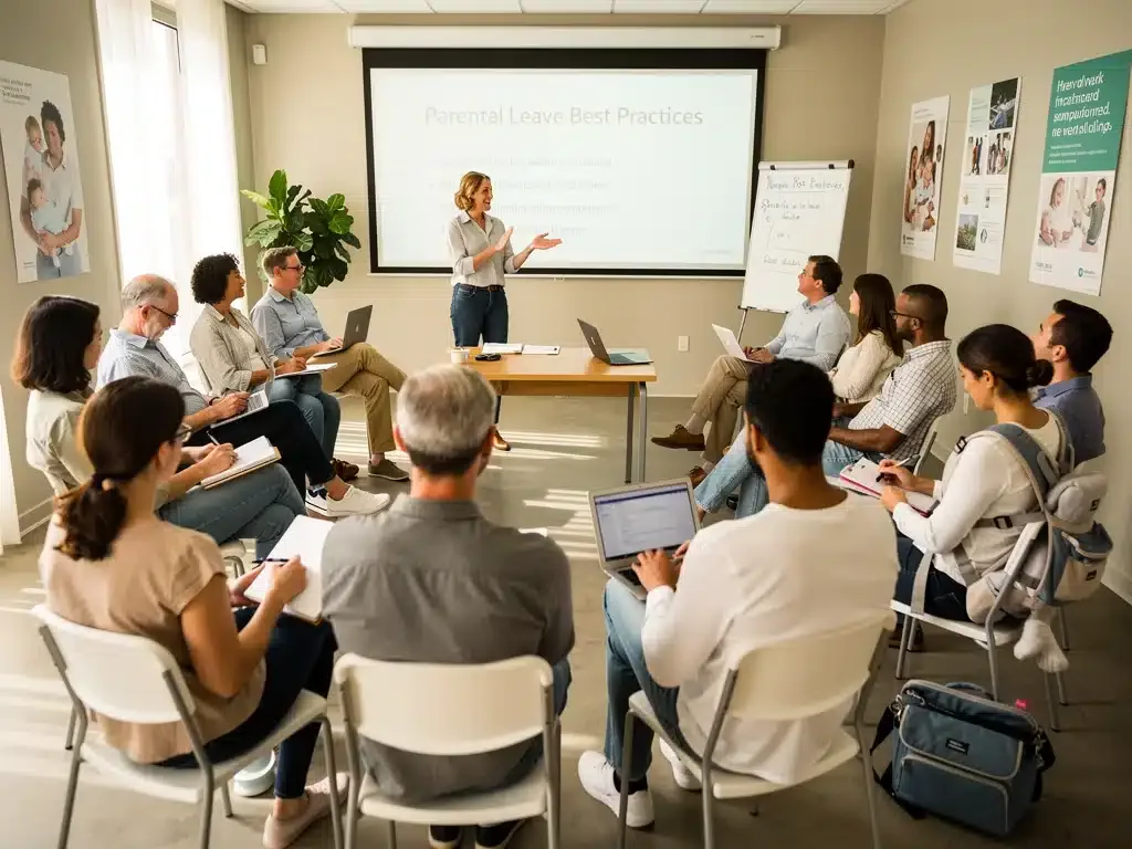 Padres aprendiendo sobre derechos de licencia parental