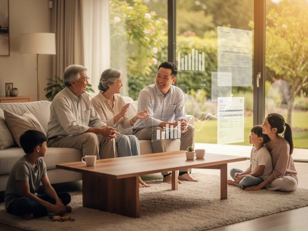 Family discussing financial planning with documents, symbolizing 2026 Gift Tax Exclusion Limits