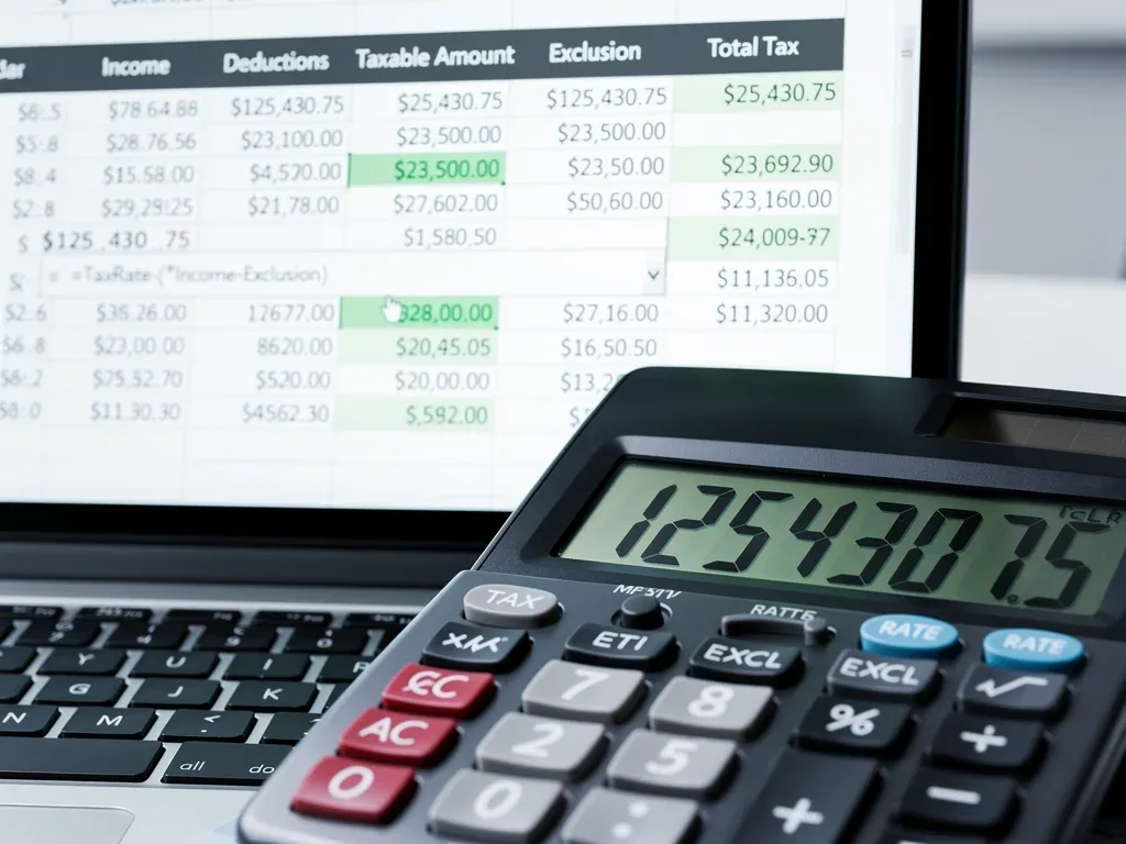 Financial calculator showing tax exclusion calculations
