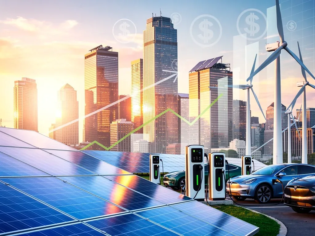 Diverse green energy technologies symbolizing investment in U.S. renewable markets by 2026.