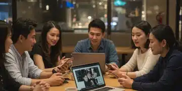 Dorama fan community meet-up in the U.S. discussing popular shows and sharing experiences.