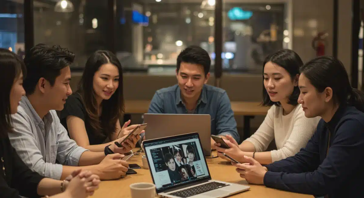 Dorama fan community meet-up in the U.S. discussing popular shows and sharing experiences.