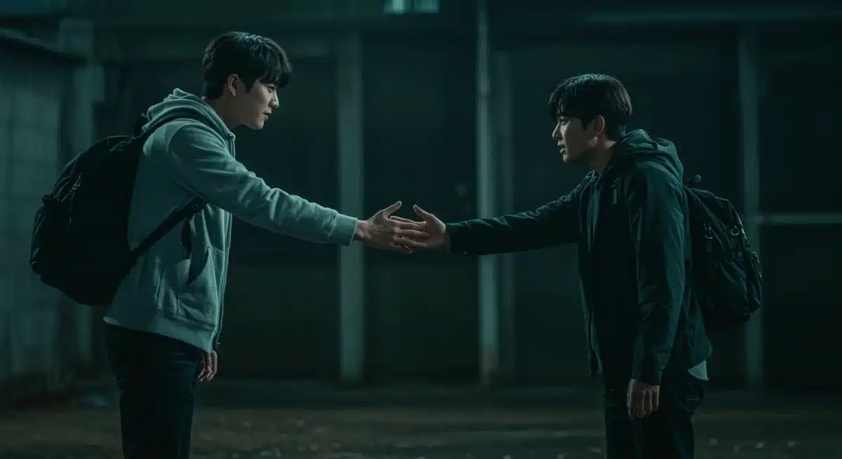 Dorama characters bidding a sorrowful farewell, a classic heartbreaking scene.