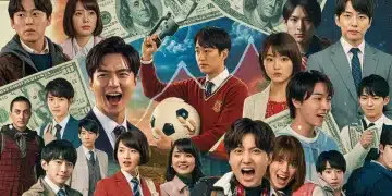 Financial charts superimposed on dorama scenes depicting the economic impact of U.S. viewership on production budgets.