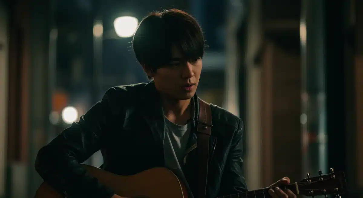 Dorama idol as a street musician cameo in urban fantasy series.