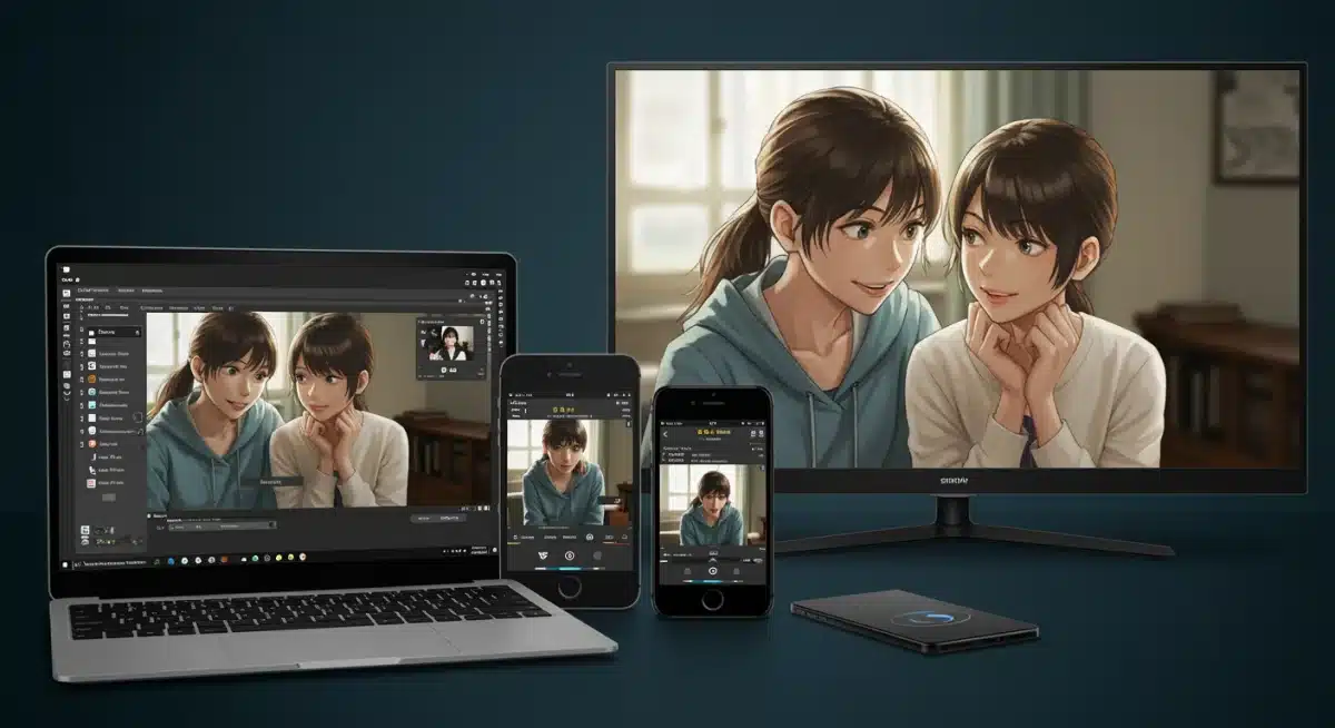 Multiple devices displaying doramas with customized subtitle options.
