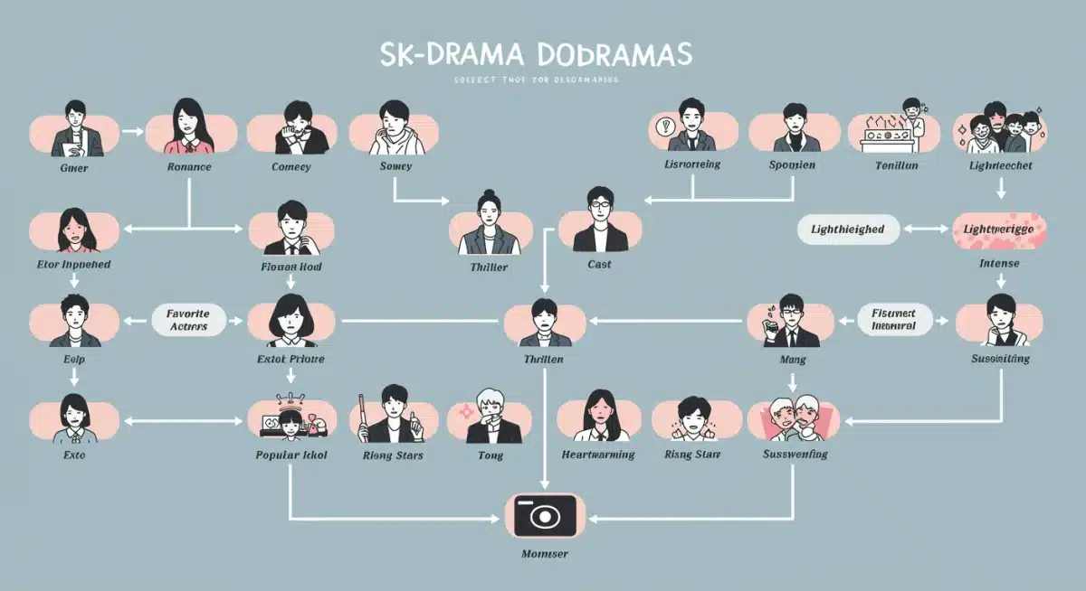Infographic demonstrating a decision-making process for selecting new doramas based on personal preferences.