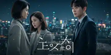 Romantic couple from 'Love's Echo' with city lights in background