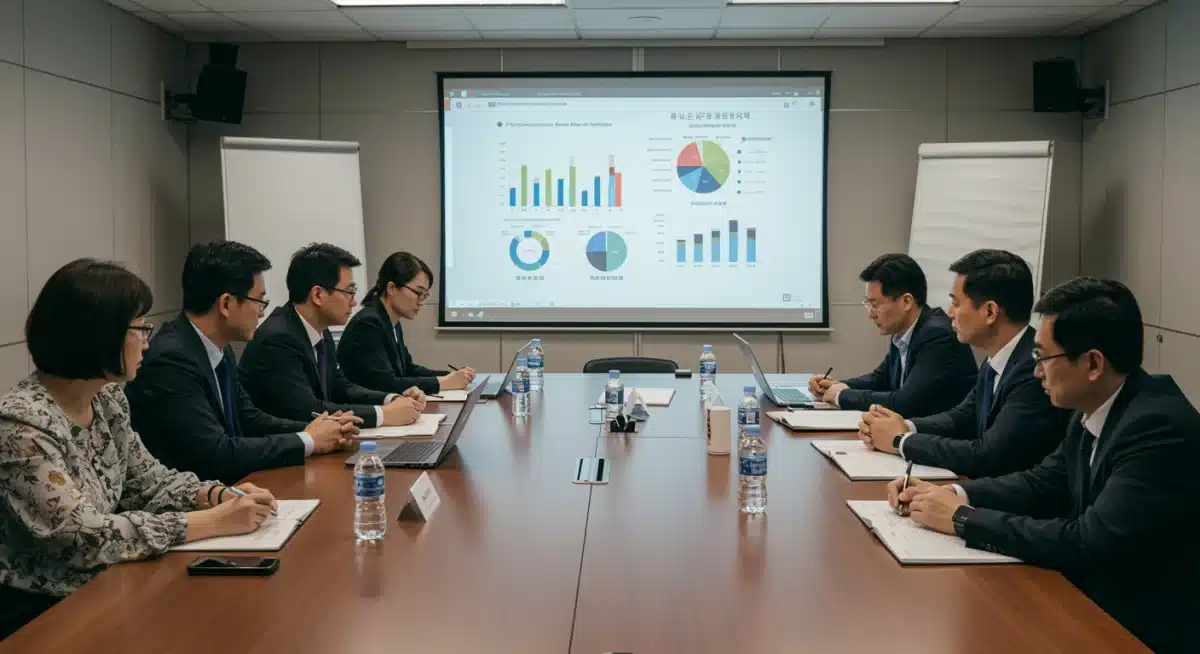 Production executives and cultural consultants discussing dorama adaptation strategies with budget allocations.