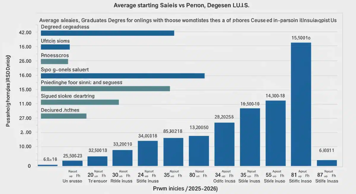 Bar chart comparing starting salaries for online and in-person degree holders in the U.S.