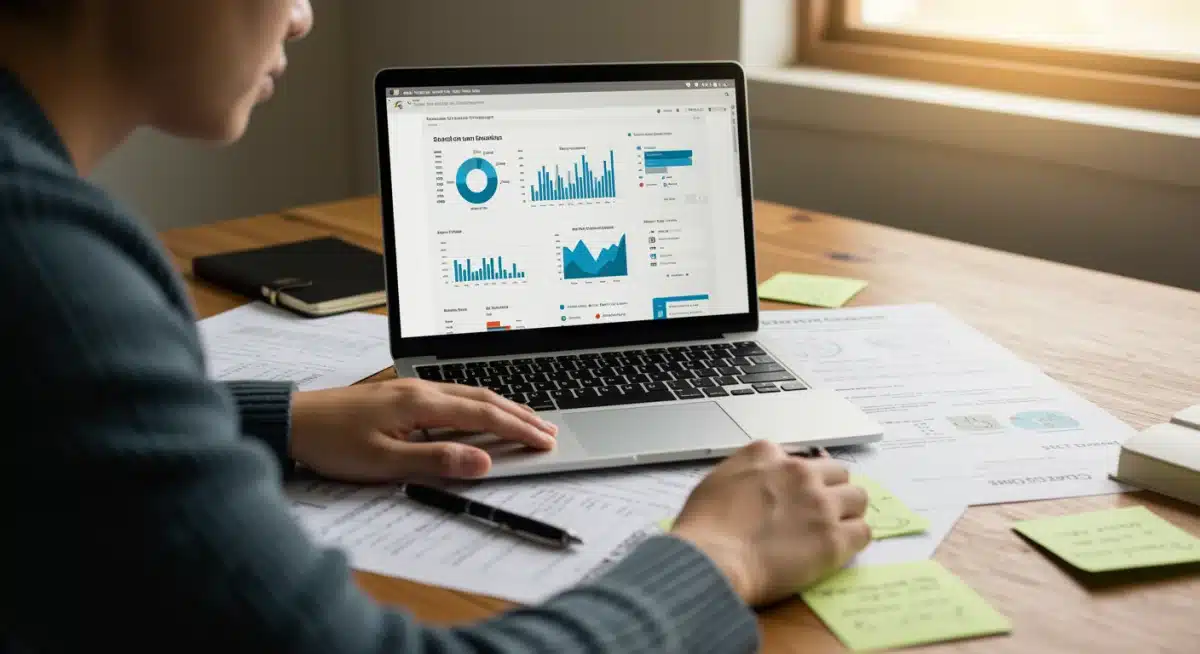Person reviewing student loan dashboard on laptop, focusing on personal finance.