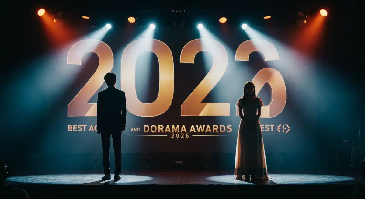 Stylized silhouettes representing top contenders for Best Actor and Best Actress at the 2026 Dorama Awards.