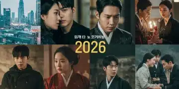 Dynamic visual collage showcasing diverse themes and genres of upcoming 2026 K-dramas.